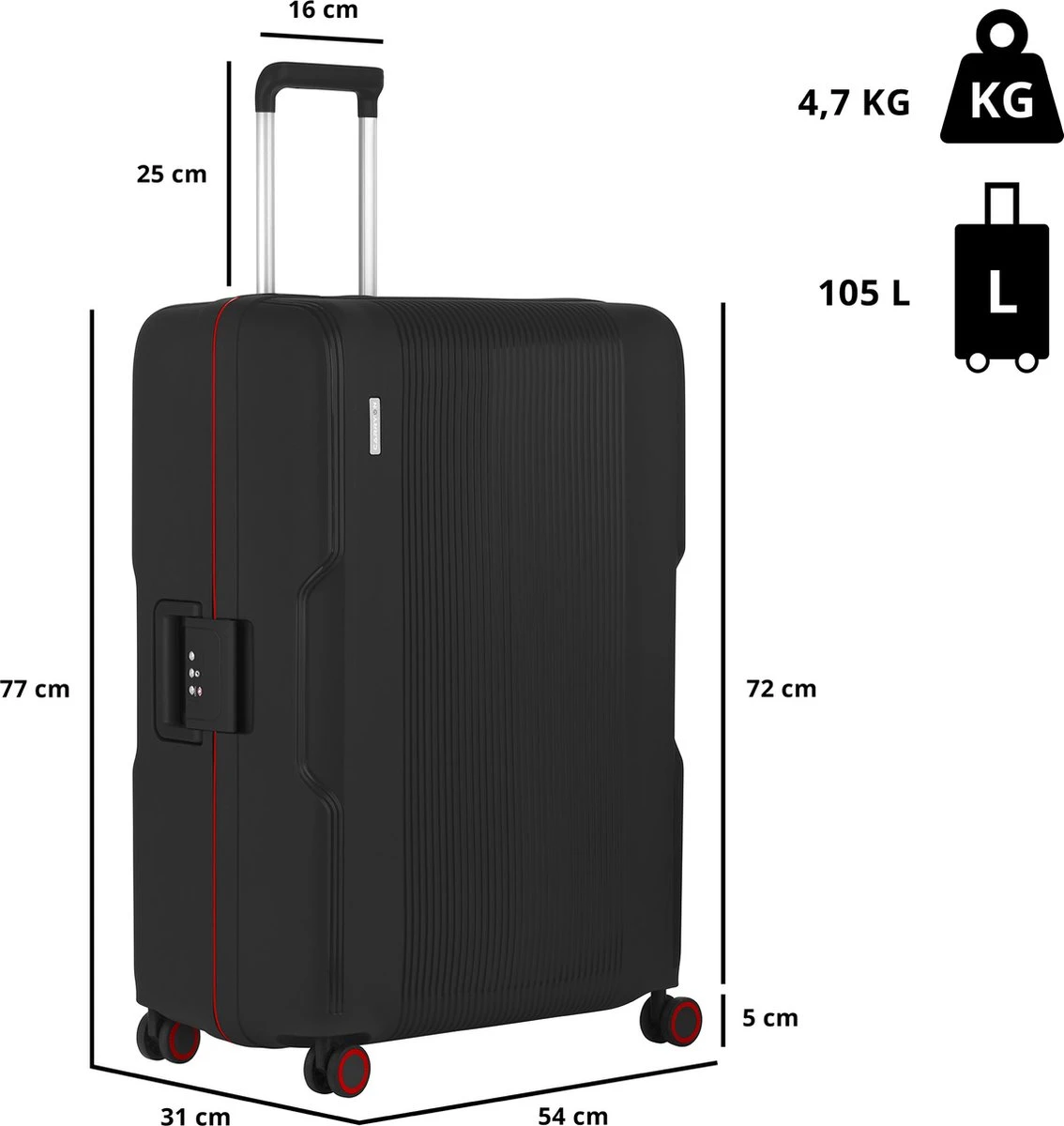 CarryOn Protector Luxe Grote Reiskoffer - Trolley 77cm Met TSA-klikslot - Ultrasterk - Zwart 2 CarryOn Protector Luxe Grote Reiskoffer - Trolley 77cm Met TSA-klikslot - Ultrasterk - Zwart - Afbeelding 2
