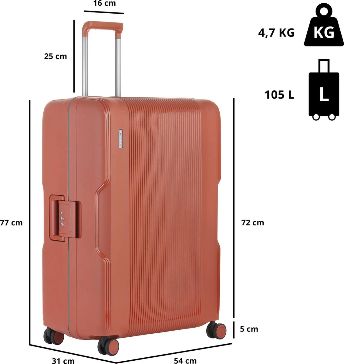 CarryOn Protector Luxe Grote Reiskoffer - Trolley 77cm Met TSA-klikslot - Ultrasterk - Terra 2 CarryOn Protector Luxe Grote Reiskoffer - Trolley 77cm Met TSA-klikslot - Ultrasterk - Terra - Afbeelding 2