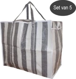 Castillo Jumbo Bag XL Reistas / Opbergtas / Verhuistas / Big Shopper - Set Van 5 Stuks - Grijs Wit