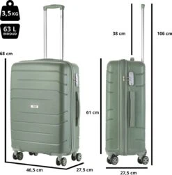 TravelZ Big Bars Reiskoffer 68 Cm Met Dubbele Wielen - Trolley Koffer Met TSA-slot - Olijf -Bagageopslag 1183x1200