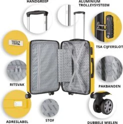 TravelZ Big Bars Reiskoffer 68 Cm Met Dubbele Wielen - Trolley Koffer Met TSA-slot - Geel -Bagageopslag 1192x1200 2