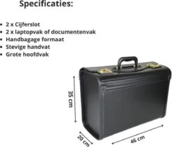 Pilotenkoffer Zonder Wiel - Kunstleer Zwart - Grote Piloten Koffer Met Laptopvak En Cijferslot - Kantoor Koffer - Werk Koffer -Bagageopslag 1200x1025