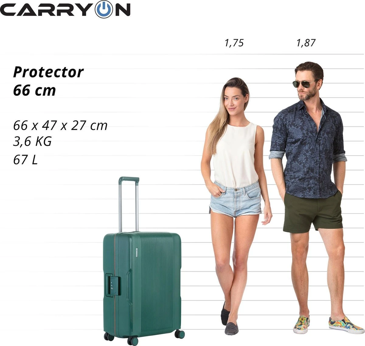 CarryOn Protector Luxe Reiskoffer - Trolley 66cm Met TSA-klikslot En OKOBAN - Ultrasterk - Groen 7 CarryOn Protector Luxe Reiskoffer - Trolley 66cm Met TSA-klikslot En OKOBAN - Ultrasterk - Groen - Afbeelding 7