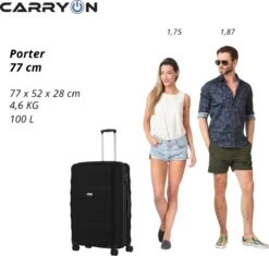 CarryOn Porter ® Reiskoffer - 77cm Trolley Met TSA-slot - 100 Ltr - OKOBAN Registratie - Zwart -Bagageopslag 1200x1140 2