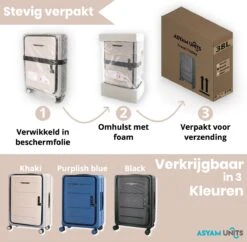 Asyam Units- Handbagage- Invouwbaar- Koffer- Koffer 38L- Spinner Wielen- TSA Slot- Lichtgewicht- Khaki -Bagageopslag 1200x1175