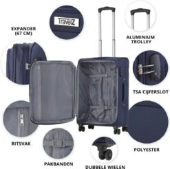 Travelz Softspinner TSA Reiskoffer 67cm - Zachte Reiskoffer Met Expander - Blauw 10 Travelz Softspinner TSA Reiskoffer 67cm - Zachte Reiskoffer Met Expander - Blauw -Bagageopslag 1200x1194 1