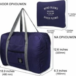 Merkloos Duffelbag - Reistas - Sporttas - Opvouwbare Reistas - Weekendtas - Donkerblauw -Bagageopslag 1200x1196 4