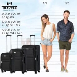 TravelZ Softspinner TSA Kofferset - 3-delige Zachte Trolleyset - Dubbele Wielen En Voorvakken Zwart -Bagageopslag 1200x1199 9