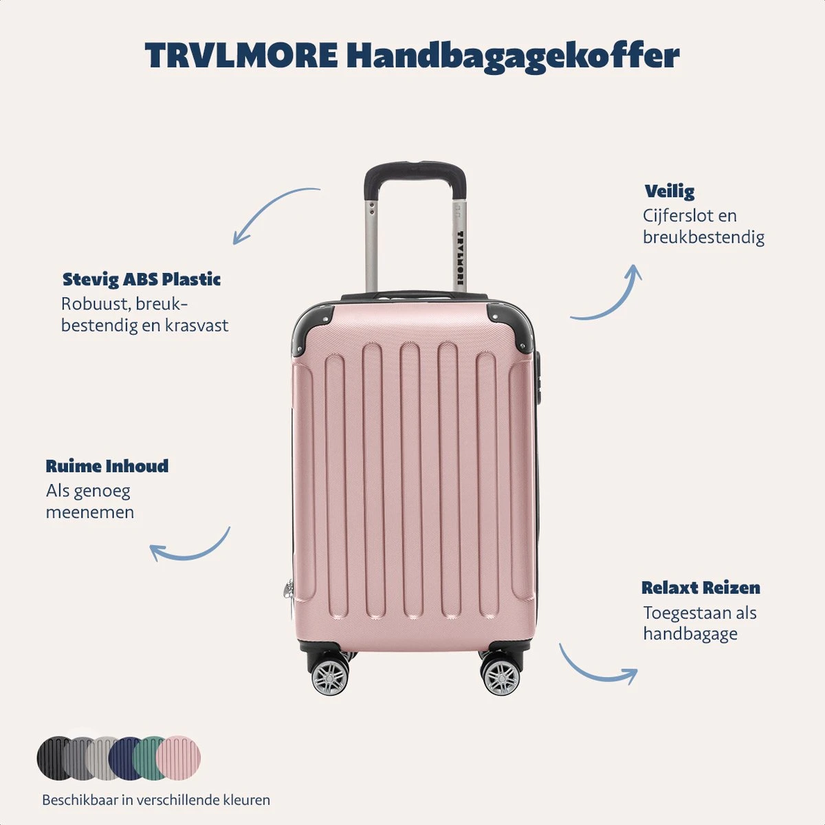 TRVLMORE Koffer - Handbagage - 54x36x20cm - 38L - Roségoud 2 TRVLMORE Koffer - Handbagage - 54x36x20cm - 38L - Roségoud - Afbeelding 2