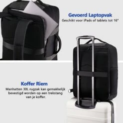 CabinMax Manhatten Reistas– Handbagage 30L - Rugzak – Backpack - 45x36x20cm – Lichtgewicht - Zwart -Bagageopslag 1200x1200 1068