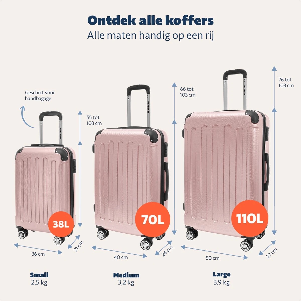 TRVLMORE Koffer - Handbagage - 54x36x20cm - 38L - Roségoud 8 TRVLMORE Koffer - Handbagage - 54x36x20cm - 38L - Roségoud - Afbeelding 8
