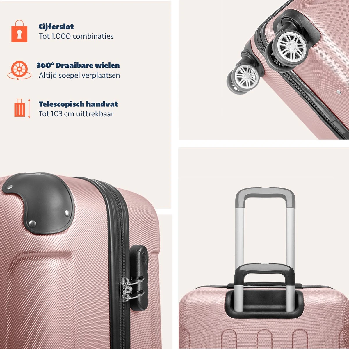 TRVLMORE Koffer - Handbagage - 54x36x20cm - 38L - Roségoud 9 TRVLMORE Koffer - Handbagage - 54x36x20cm - 38L - Roségoud - Afbeelding 9