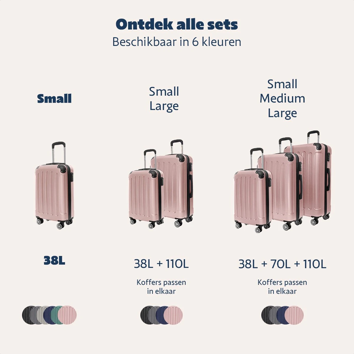 TRVLMORE Koffer - Handbagage - 54x36x20cm - 38L - Roségoud 10 TRVLMORE Koffer - Handbagage - 54x36x20cm - 38L - Roségoud - Afbeelding 10