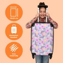 NoBoringSuitcases.com® Koffer - Eenhoorn - Meisje - Patroon - Hartje - Past Binnen 55x40x20 Cm En 55x35x25 Cm - Handbagage - Trolley - Fotokoffer - Cabin Size - Print -Bagageopslag 1200x1200 131