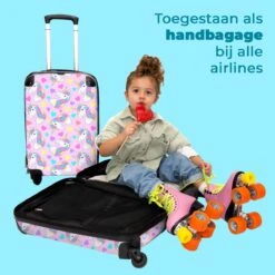 NoBoringSuitcases.com® Koffer - Eenhoorn - Meisje - Patroon - Hartje - Past Binnen 55x40x20 Cm En 55x35x25 Cm - Handbagage - Trolley - Fotokoffer - Cabin Size - Print -Bagageopslag 1200x1200 133