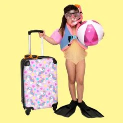 NoBoringSuitcases.com® Koffer - Eenhoorn - Meisje - Patroon - Hartje - Past Binnen 55x40x20 Cm En 55x35x25 Cm - Handbagage - Trolley - Fotokoffer - Cabin Size - Print -Bagageopslag 1200x1200 134