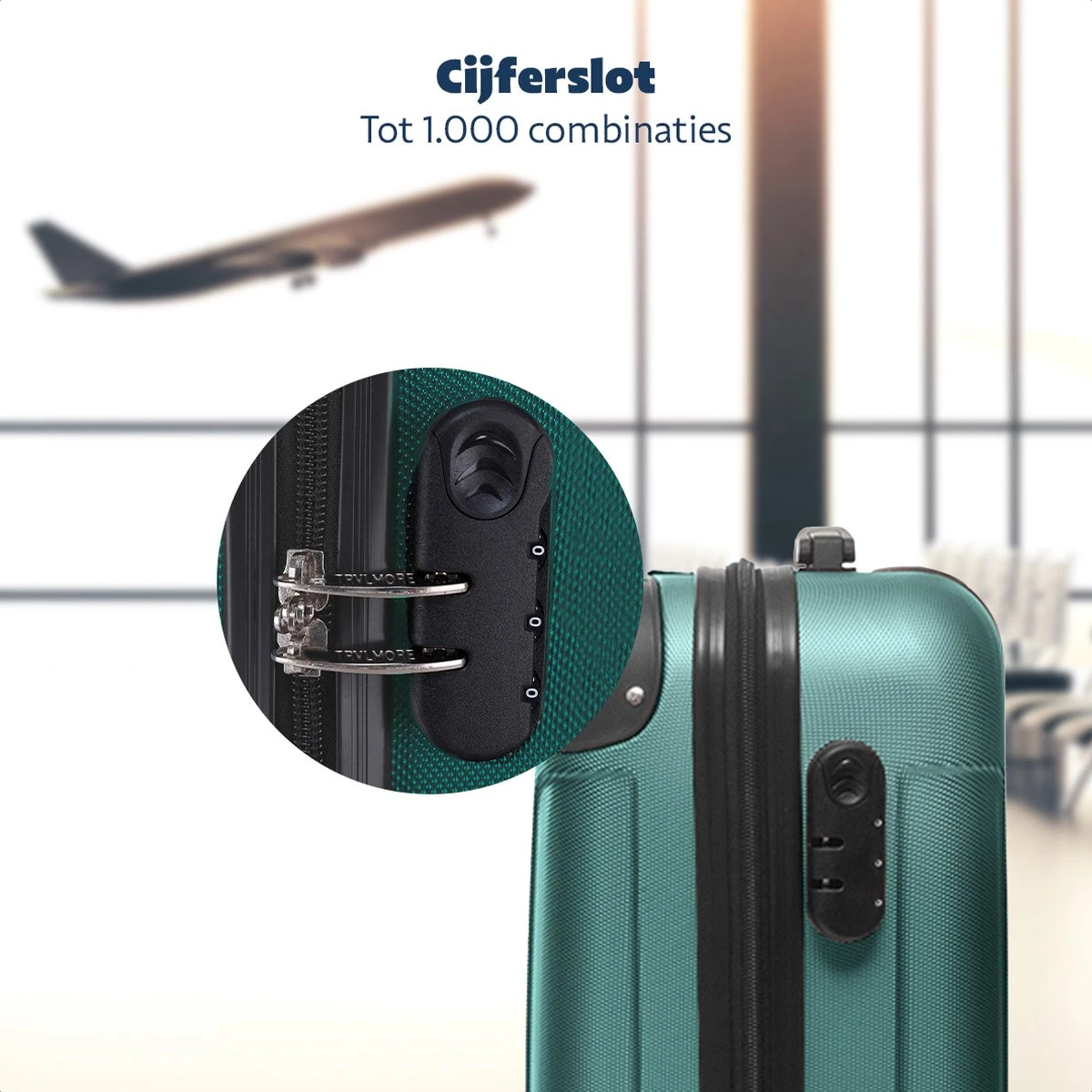 TRVLMORE Koffer - Handbagage - 54x36x20cm - 38L - Donkergroen 3 TRVLMORE Koffer - Handbagage - 54x36x20cm - 38L - Donkergroen - Afbeelding 3