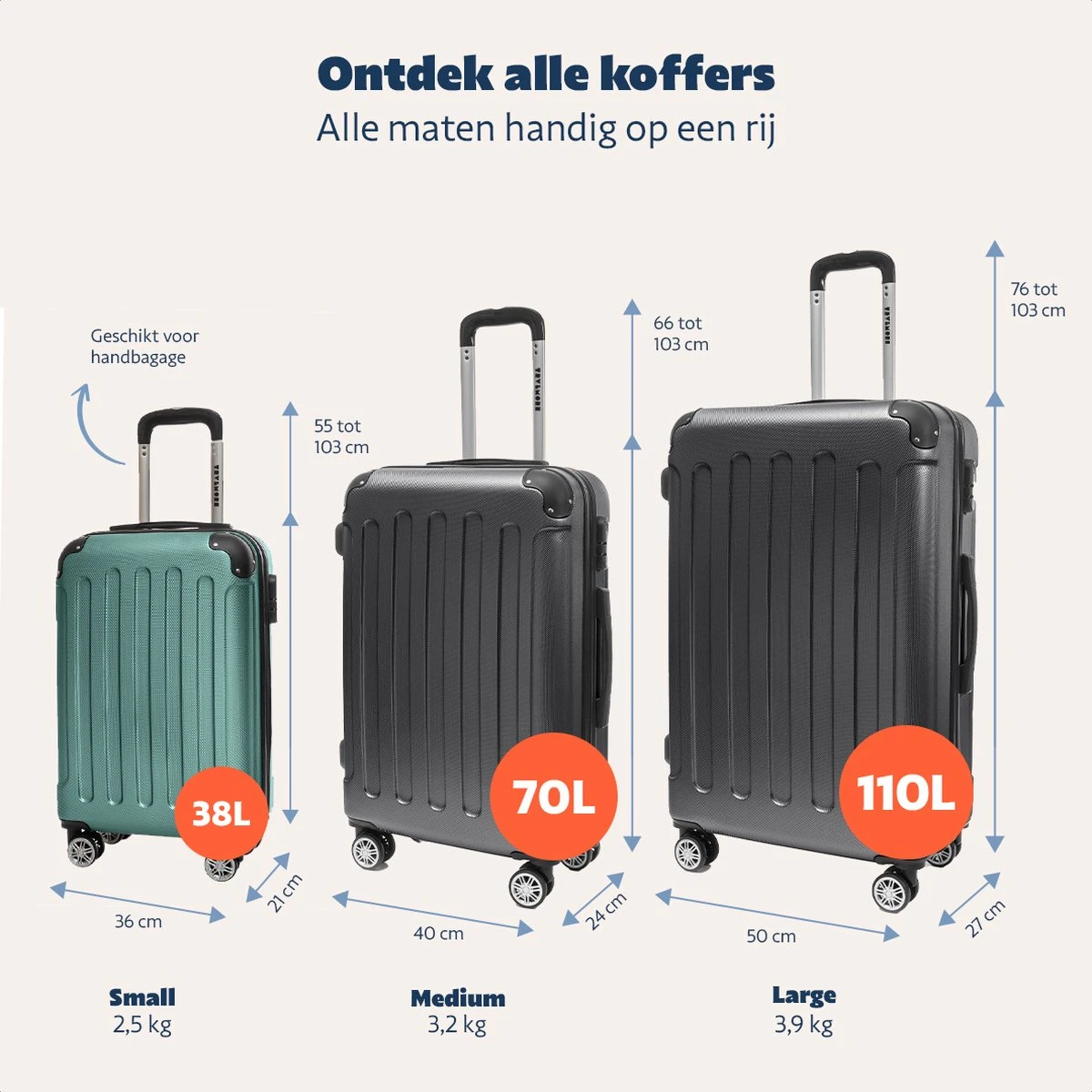 TRVLMORE Koffer - Handbagage - 54x36x20cm - 38L - Donkergroen 5 TRVLMORE Koffer - Handbagage - 54x36x20cm - 38L - Donkergroen - Afbeelding 5