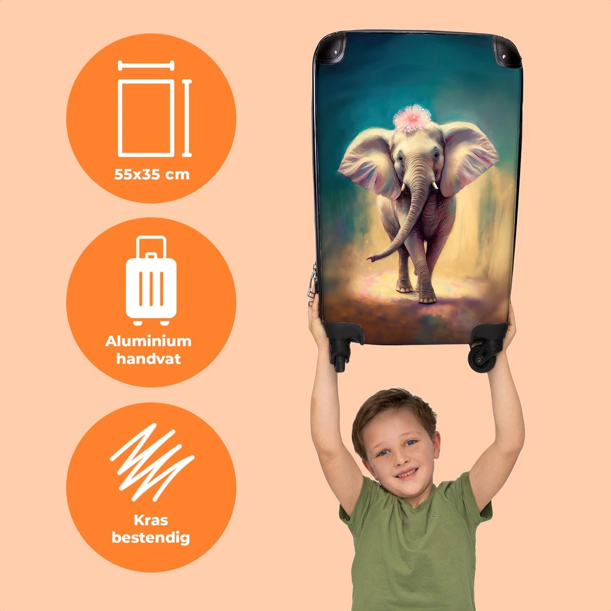 NoBoringSuitcases.com® Koffer - Handbagage Trolley - Olifant - Verf - Bloemen - Portret - Abstract - Reiskoffer Met Wielen - Past Binnen 55x40x20 Cm En 55x35x25 Cm - Koffertje - Fotokoffer 3 NoBoringSuitcases.com® Koffer - Handbagage Trolley - Olifant - Verf - Bloemen - Portret - Abstract - Reiskoffer Met Wielen - Past Binnen 55x40x20 Cm En 55x35x25 Cm - Koffertje - Fotokoffer - Afbeelding 3