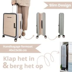 Asyam Units- Handbagage- Invouwbaar- Koffer- Koffer 38L- Spinner Wielen- TSA Slot- Lichtgewicht- Khaki -Bagageopslag 1200x1200 48