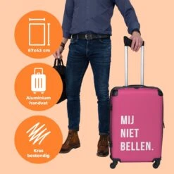 NoBoringSuitcases.com® Koffer Groot - Quotes - Spreuken - Mij Niet Bellen. - Roze - Wit - Trolley Koffer Met TSA-slot - Met Wielen - 90 Liter - Reiskoffer - 66 Cm -Bagageopslag 1200x1200 630