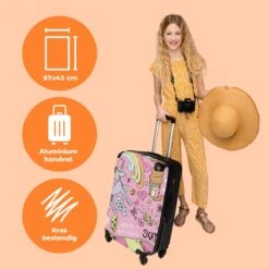 NoBoringSuitcases.com® Koffer Groot - Roze - Eenhoorn - Skateboard - Tekening - Trolley Koffer Met TSA-slot - Met Wielen - 90 Liter - Reiskoffer - 66 Cm -Bagageopslag 1200x1200 647