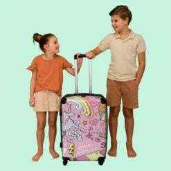 NoBoringSuitcases.com® Koffer Groot - Roze - Eenhoorn - Skateboard - Tekening - Trolley Koffer Met TSA-slot - Met Wielen - 90 Liter - Reiskoffer - 66 Cm -Bagageopslag 1200x1200 651