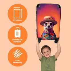 NoBoringSuitcases.com® Koffer Groot - Meerkat - Bloemen - Hoed - Dieren - Portret - Trolley Koffer Met TSA-slot - Met Wielen - 90 Liter - Reiskoffer - 66 Cm -Bagageopslag 1200x1200 661