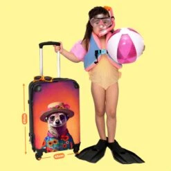 NoBoringSuitcases.com® Koffer Groot - Meerkat - Bloemen - Hoed - Dieren - Portret - Trolley Koffer Met TSA-slot - Met Wielen - 90 Liter - Reiskoffer - 66 Cm -Bagageopslag 1200x1200 664