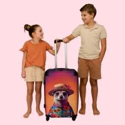 NoBoringSuitcases.com® Koffer Groot - Meerkat - Bloemen - Hoed - Dieren - Portret - Trolley Koffer Met TSA-slot - Met Wielen - 90 Liter - Reiskoffer - 66 Cm -Bagageopslag 1200x1200 665
