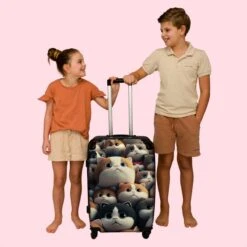 NoBoringSuitcases.com® Koffer Groot - Kat - Huisdieren - Poes - Bruin - Grijs - Trolley Koffer Met TSA-slot - Met Wielen - 90 Liter - Reiskoffer - 66 Cm -Bagageopslag 1200x1200 680