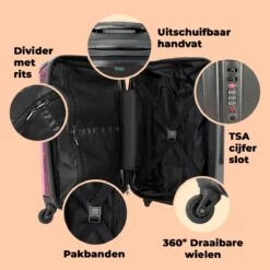 NoBoringSuitcases.com® Koffer Groot - Slak - Roze - Meisjes - Racen - Trolley Koffer Met TSA-slot - Met Wielen - 90 Liter - Reiskoffer - 66 Cm -Bagageopslag 1200x1200 684