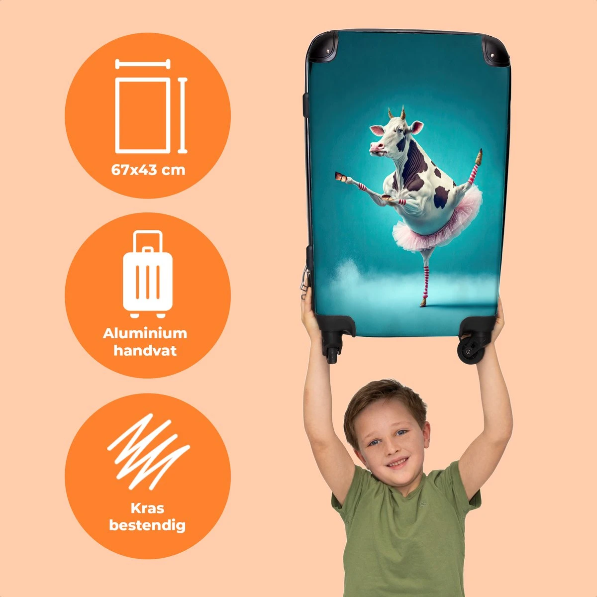 NoBoringSuitcases.com® Koffer Groot - Koe - Ballet - Portret - Blauw - Dieren - Trolley Koffer Met TSA-slot - Met Wielen - 90 Liter - Reiskoffer - 66 Cm 3 NoBoringSuitcases.com® Koffer Groot - Koe - Ballet - Portret - Blauw - Dieren - Trolley Koffer Met TSA-slot - Met Wielen - 90 Liter - Reiskoffer - 66 Cm - Afbeelding 3