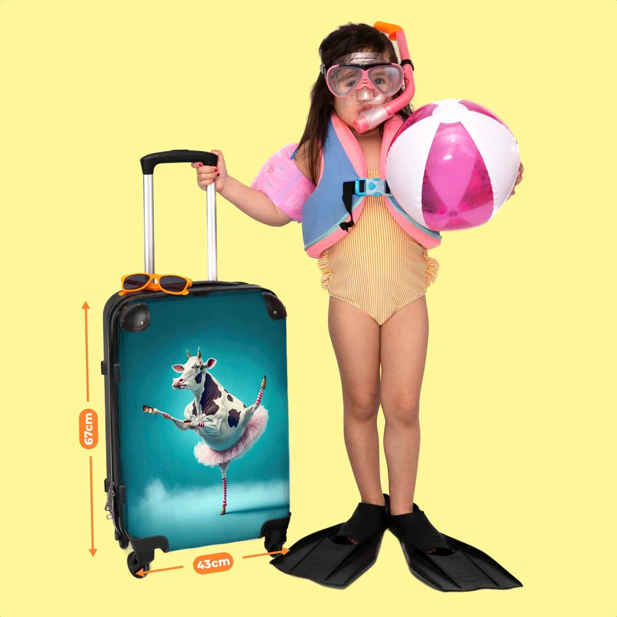 NoBoringSuitcases.com® Koffer Groot - Koe - Ballet - Portret - Blauw - Dieren - Trolley Koffer Met TSA-slot - Met Wielen - 90 Liter - Reiskoffer - 66 Cm 6 NoBoringSuitcases.com® Koffer Groot - Koe - Ballet - Portret - Blauw - Dieren - Trolley Koffer Met TSA-slot - Met Wielen - 90 Liter - Reiskoffer - 66 Cm - Afbeelding 6