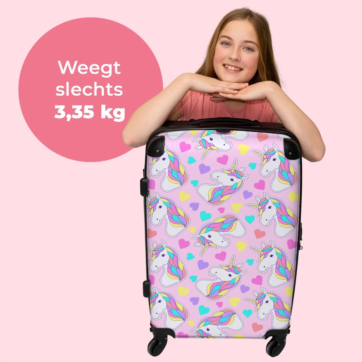 NoBoringSuitcases.com® Koffer Groot - Eenhoorn - Meisje - Patroon - Hartje - Trolley Koffer Met TSA-slot - Met Wielen - 90 Liter - Reiskoffer - 66 Cm 2 NoBoringSuitcases.com® Koffer Groot - Eenhoorn - Meisje - Patroon - Hartje - Trolley Koffer Met TSA-slot - Met Wielen - 90 Liter - Reiskoffer - 66 Cm - Afbeelding 2