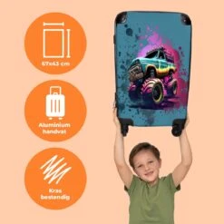 NoBoringSuitcases.com® Koffer Groot - Monstertruck - Verf - Graffiti - Roze - Neon - Trolley Koffer Met TSA-slot - Met Wielen - 90 Liter - Reiskoffer - 66 Cm -Bagageopslag 1200x1200 704