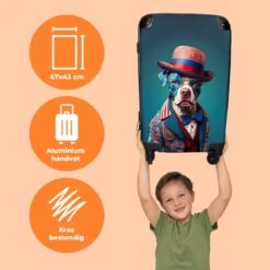 NoBoringSuitcases.com® Koffer Groot - Hond - Hoed - Colbert - Bloemen - Blauw - Trolley Koffer Met TSA-slot - Met Wielen - 90 Liter - Reiskoffer - 66 Cm -Bagageopslag 1200x1200 711