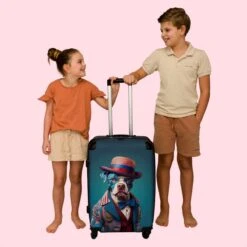 NoBoringSuitcases.com® Koffer Groot - Hond - Hoed - Colbert - Bloemen - Blauw - Trolley Koffer Met TSA-slot - Met Wielen - 90 Liter - Reiskoffer - 66 Cm -Bagageopslag 1200x1200 715