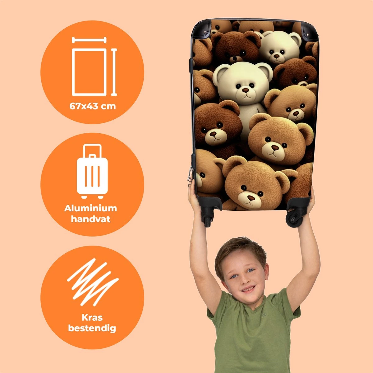 NoBoringSuitcases.com® Koffer Groot - Teddybeer - Knuffel - Bruin - Beer - Trolley Koffer Met TSA-slot - Met Wielen - 90 Liter - Reiskoffer - 66 Cm 3 NoBoringSuitcases.com® Koffer Groot - Teddybeer - Knuffel - Bruin - Beer - Trolley Koffer Met TSA-slot - Met Wielen - 90 Liter - Reiskoffer - 66 Cm - Afbeelding 3