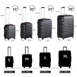 Monzana Kofferset - 4 Stuks S M L XL Met Wielen Cijferslot - Zwart -Bagageopslag 1200x1200 775