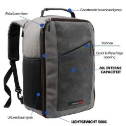 CabinMax Manhatten – Handbagage 20L – Rugzak – Schooltas - 40x20x25 Cm – Compact Reistas – Lichtgewicht – Grijs/Rood -Bagageopslag 1200x1200 891