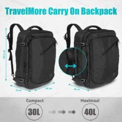 TRVLMORE Reistas - Rugzak - Handbagage Weekendtas - Backpack - Waterafstotend - 40L - Zwart 21 TRVLMORE Reistas - Rugzak - Handbagage Weekendtas - Backpack - Waterafstotend - 40L - Zwart -Bagageopslag 1200x1200 972