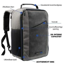 CabinMax Manhatten – Handbagage 20L – Rugzak – Schooltas - 40x20x25 Cm – Compact Reistas – Lichtgewicht – Grijs/Blauw -Bagageopslag 1200x1200 984