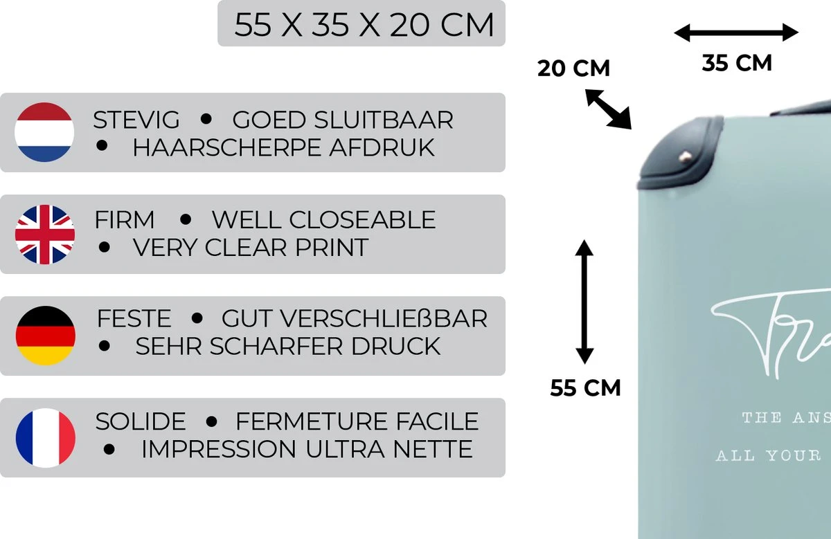 MuchoWow® Koffer - Spreuken - Quotes - The Answer To All Your Problems - Travel - Reizen - Past Binnen 55x40x20 Cm En 55x35x25 Cm - Handbagage - Trolley - Fotokoffer - Cabin Size - Print 3 MuchoWow® Koffer - Spreuken - Quotes - The Answer To All Your Problems - Travel - Reizen - Past Binnen 55x40x20 Cm En 55x35x25 Cm - Handbagage - Trolley - Fotokoffer - Cabin Size - Print - Afbeelding 3