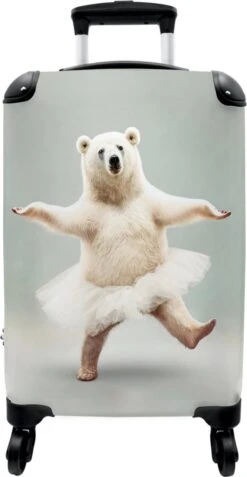 NoBoringSuitcases.com® Koffer - IJsbeer - Rok - Wit - Portret - Dieren - Trolley Op Wieltjes - Reiskoffer - Past Binnen 55x40x20 Cm En 55x35x25 Cm - Fotokoffer -Bagageopslag 621x1200 3