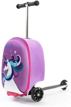 Kinderstep | Reiskoffer Met Wielen - FDBW - Koffer Kinderen | Paarse Eenhoorn | Step Met 3 Wielen - Bouncy Box 50 Kilo 40x20x25 Cm + Nekkussen Vliegtuig -Bagageopslag 792x1200