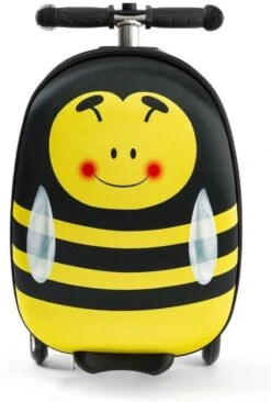 Rolkoffer Trolley Voor Kinderen | Geel | Trolley | Tas Kind | Bagagekoffer | Step Jongen | Vliegtuig Nekkussen | Step Met 3 Wielen | FDBW | Koffer Handbagage - 50 Kilo - Bouncy Box 40x20x25 Cm + Nekkussen Vliegtuig -Bagageopslag 810x1200 1