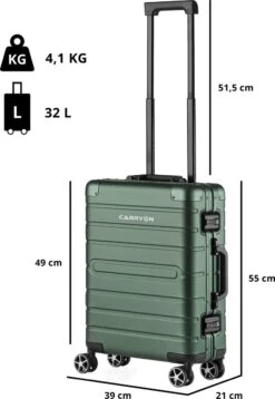 CarryOn ULD Handbagage - Luxe Aluminium Trolley 55cm - Dubbel TSA Slot - Dubbele Wielen - Groen -Bagageopslag 828x1200