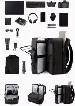 HEANVER Travel Elite - Reistas Handbagage - Weekendtas - 17inch Laptop Rugzak - Backpack Waterafstotend - 30L / 60 Liter Tas - Zwart / Antraciet -Bagageopslag 847x1200 1