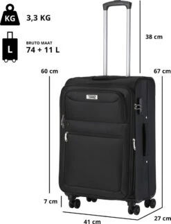 TravelZ Softspinner TSA Kofferset - 3-delige Zachte Trolleyset - Dubbele Wielen En Voorvakken Zwart -Bagageopslag 917x1200 1